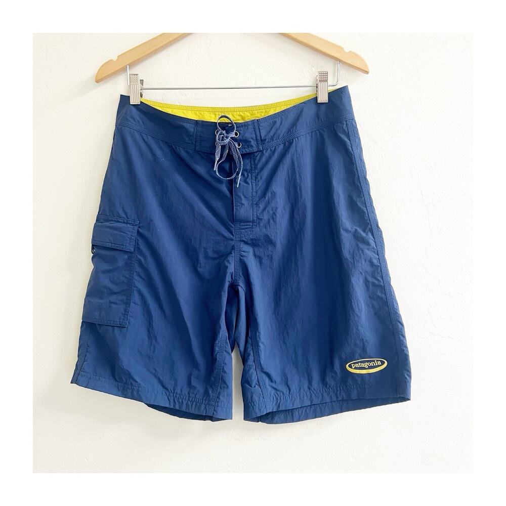 Vintage Patagonia Men’s Paddler Shorts Navy Yellow Lined Size 32 9” Inseam Swim